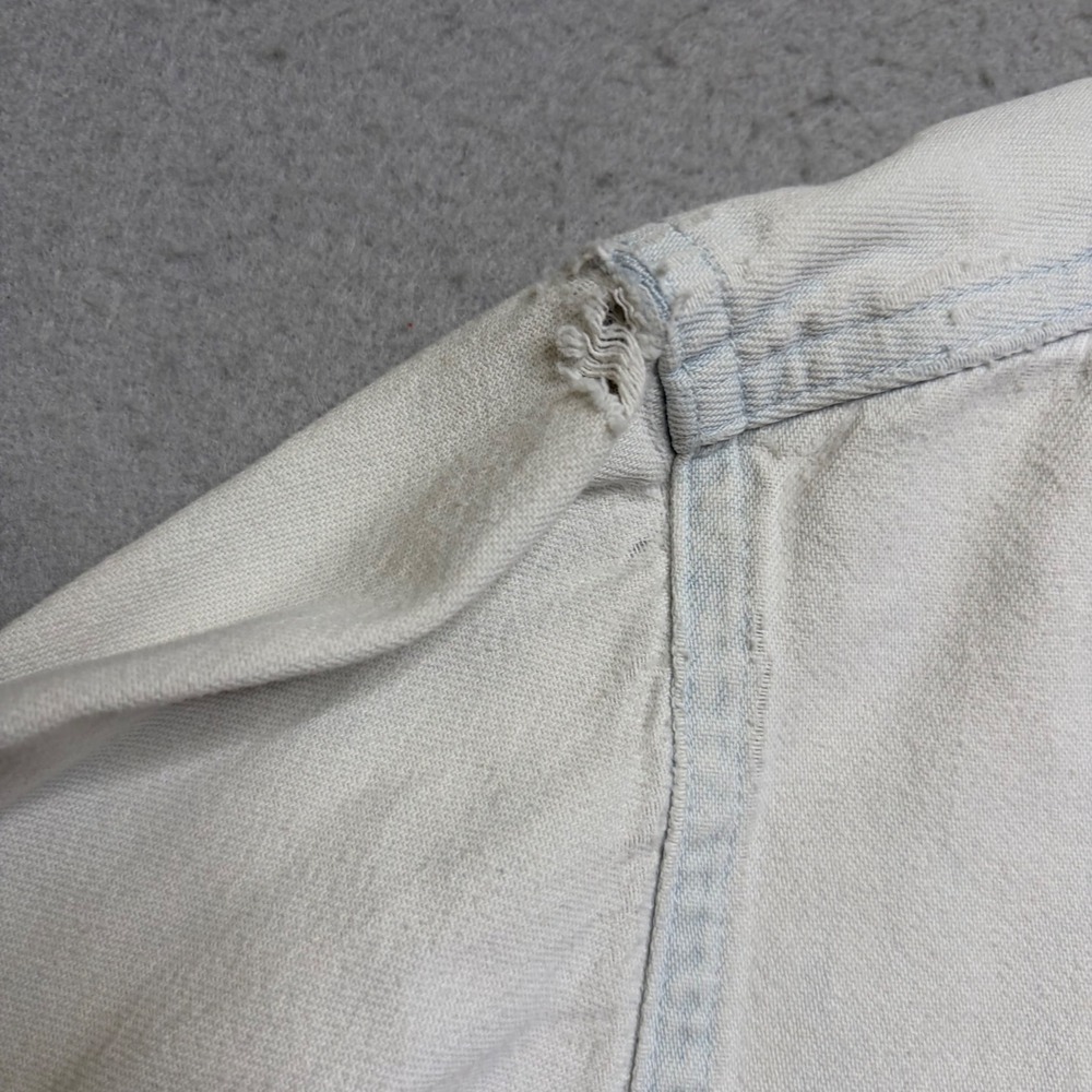 Indian Motocycle Denim Shirt Mens XL White Vintage 80s Distressed Biker Cotton - Picture 10 of 16
